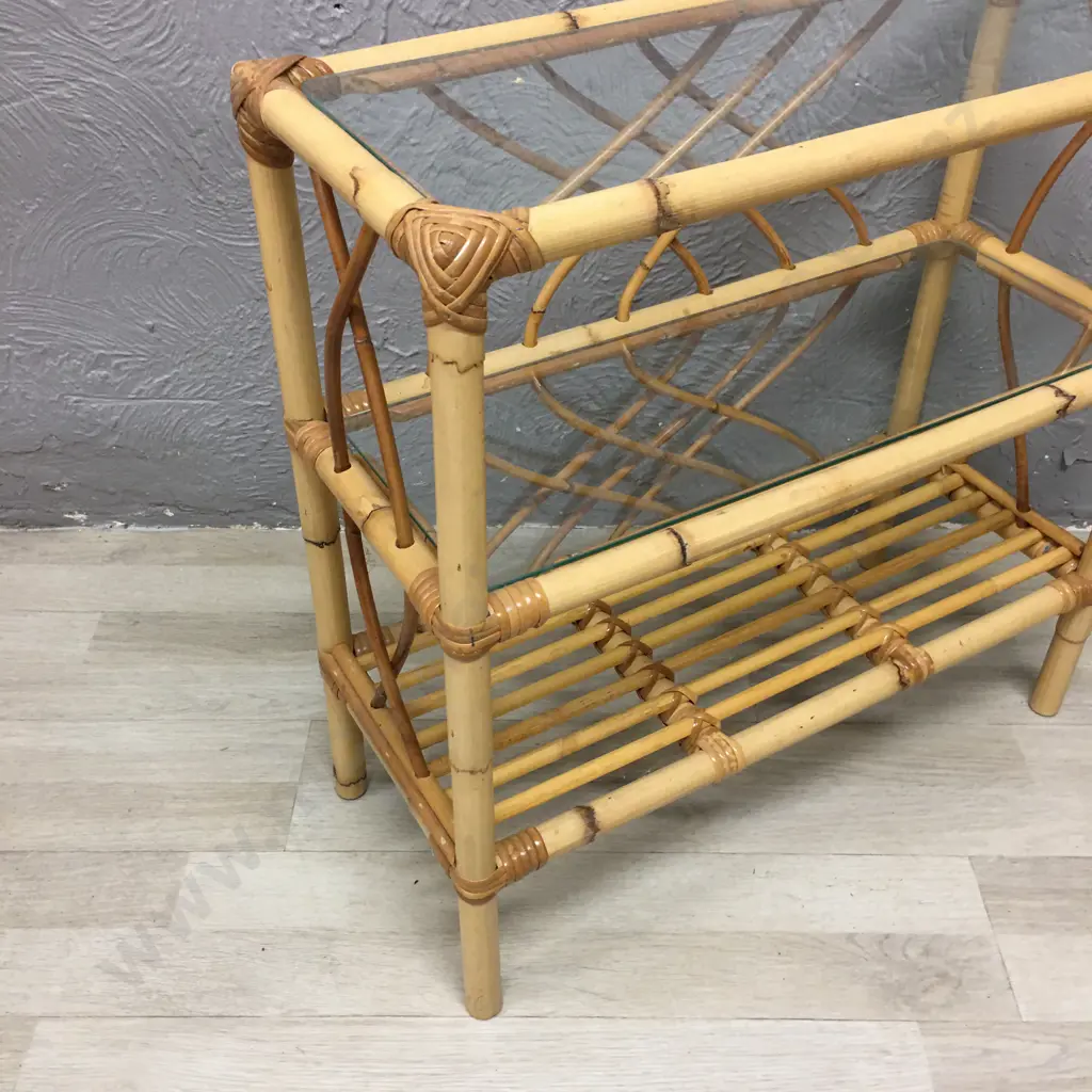Cane Shelf Unit With 2 Glass Shelves, 61 x 60cm Image 1++
