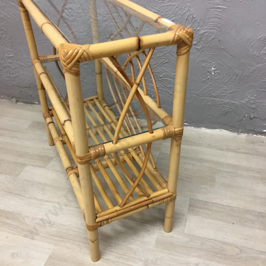 Cane Shelf Unit With 2 Glass Shelves, 61 x 60cm Image 1++