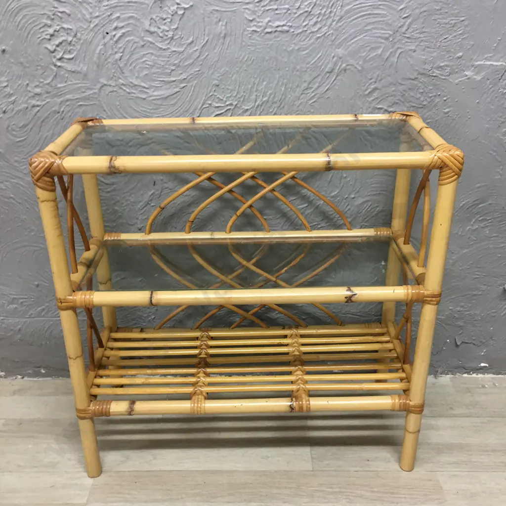 Cane Shelf Unit With 2 Glass Shelves, 61 x 60cm Image 1++