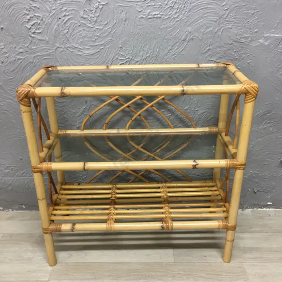 Cane Shelf Unit With 2 Glass Shelves, 61 x 60cm