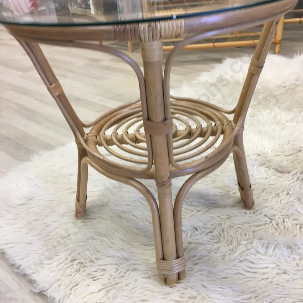 Round Glass Topped Cane Occasional Table Image 1++