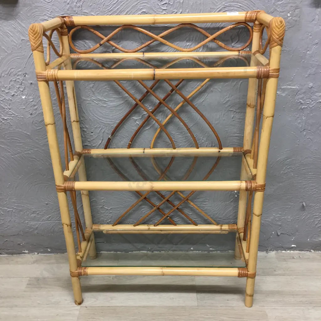 Cane Shelf Unit With 3 Glass Shelves, 90 x 76cm Image 1++
