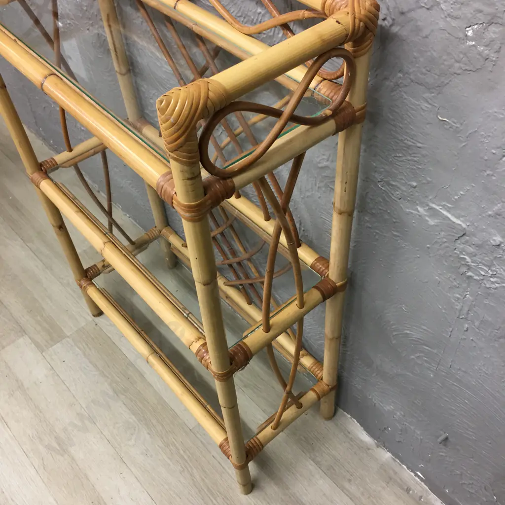 Cane Shelf Unit With 3 Glass Shelves, 90 x 76cm Image 1++