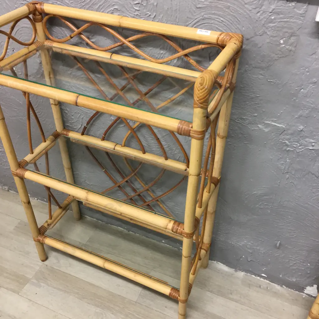 Cane Shelf Unit With 3 Glass Shelves, 90 x 76cm Image 1++