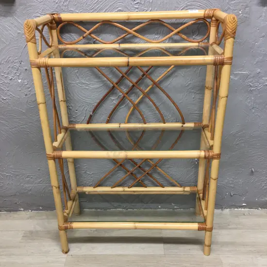 Cane Shelf Unit With 3 Glass Shelves, 90 x 76cm