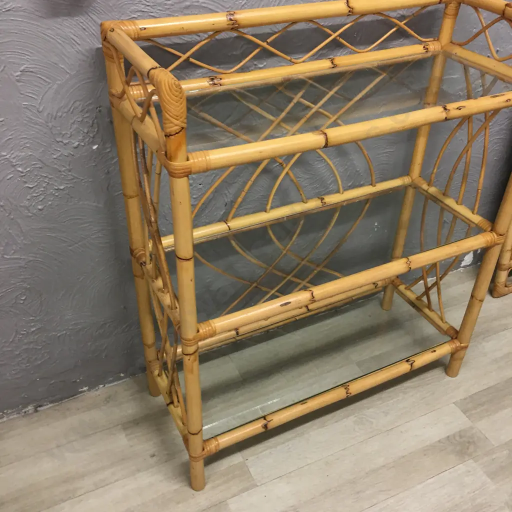Cane Shelf Unit With 3 Glass Shelves, 90 x 76cm Image 1++