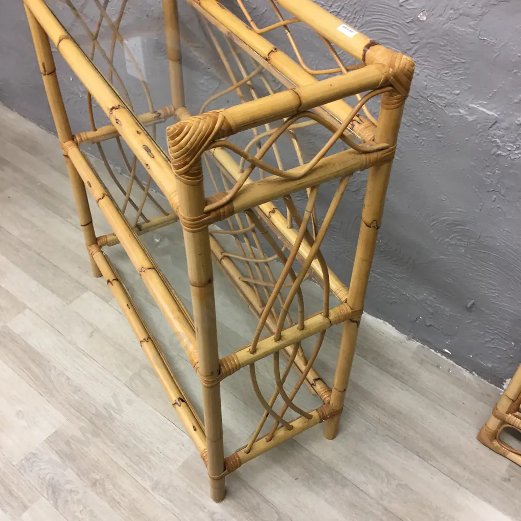 Cane Shelf Unit With 3 Glass Shelves, 90 x 76cm Image 1++