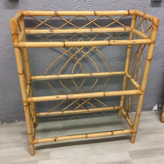 Cane Shelf Unit With 3 Glass Shelves, 90 x 76cm