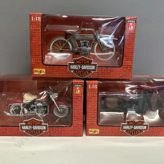 Maisto Harley-Davidson 1942 WLA Flat Head,1962 FLH Duo Glide,1909 Twin 5D V-TWIN 1:18 Diecast Motorcycles Series 5 (NIB)
