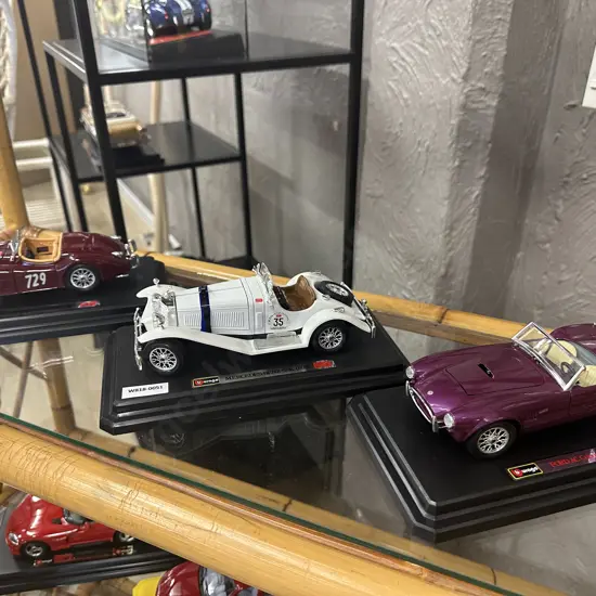 Lot of 3 Burago Diecast Model Cars With Bases