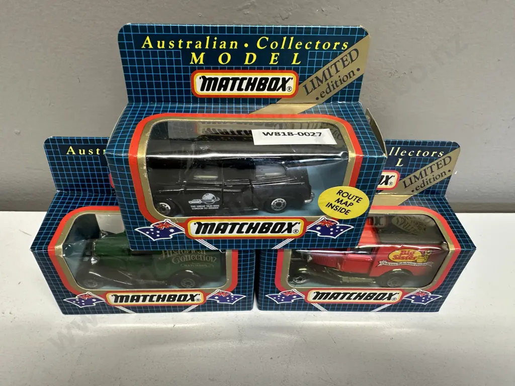 Matchbox Australian Collectors Model MB-04 London Taxi, MB-38 Model A Vans "Big Sister" & "Historical Collection" Image 1++