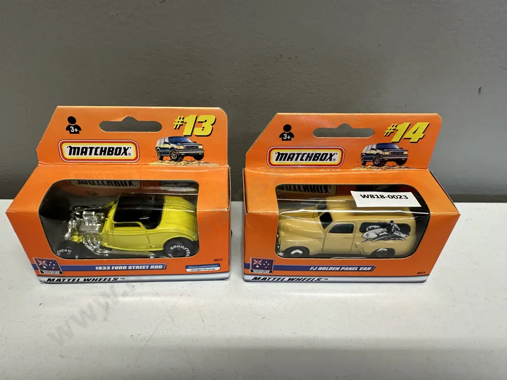 Matchbox #14 FJ Holden Panel Van & #13 1933 Ford Street Rod Australian Adventure 1999 (New In Box) Image 1++