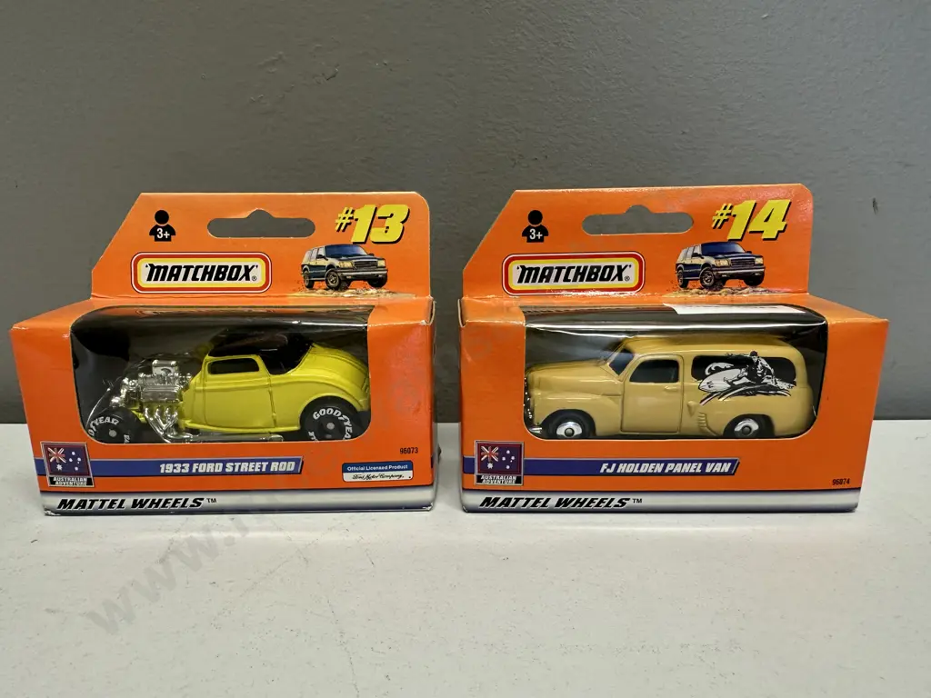 Matchbox #14 FJ Holden Panel Van & #13 1933 Ford Street Rod Australian Adventure 1999 (New In Box) Image 1++