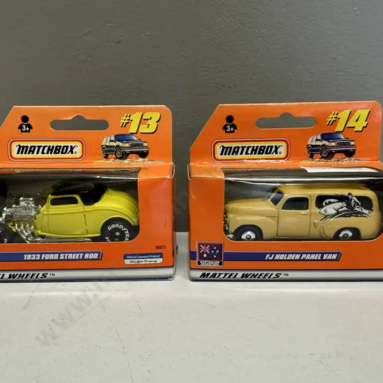 Matchbox #14 FJ Holden Panel Van & #13 1933 Ford Street Rod Australian Adventure 1999 (New In Box)