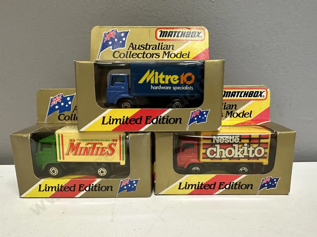 Matchbox Australian Collectors Model MB 72 Delivery Trucks x 3 "Minties" "Mitre 10" & "Nestle Chokito" Image 1++