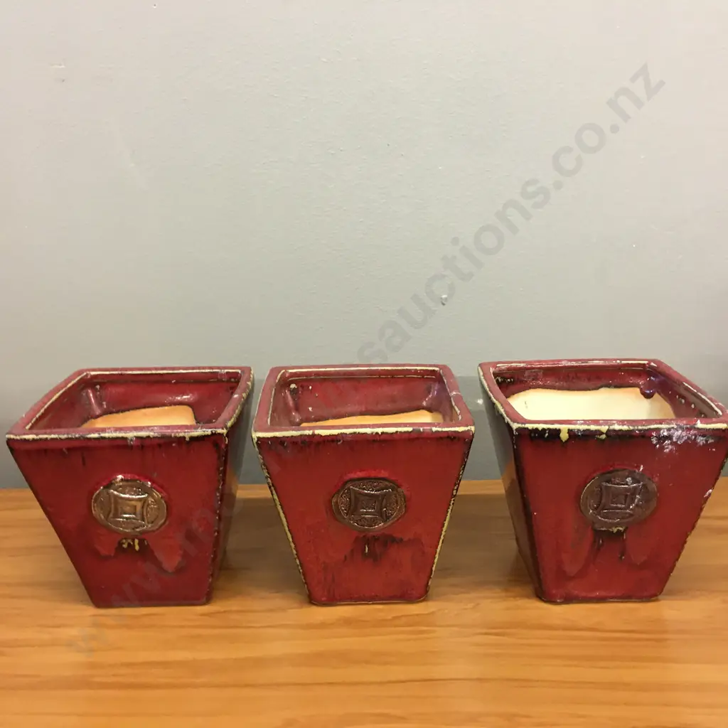 Set Of Three Planters Burgundy/Cream  Image 1++