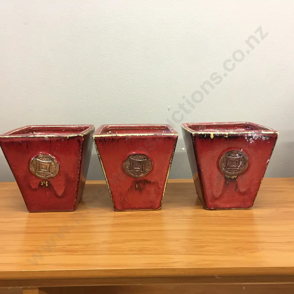 Set Of Three Planters Burgundy/Cream  Image 1++