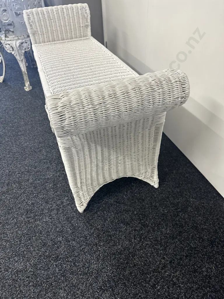 Painted White Cane Storage Seat Lift Up Lid With Rolled Arms Image 1++