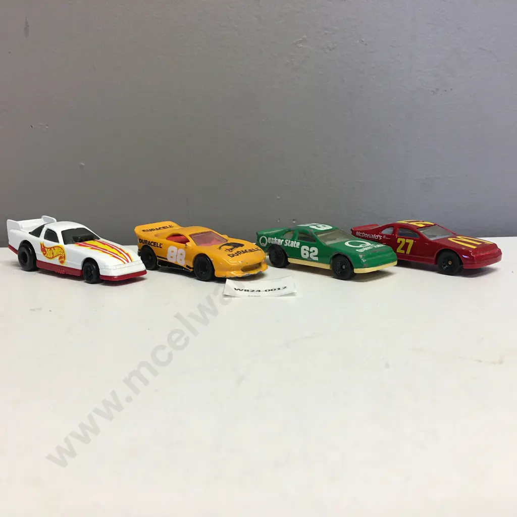 Vintage 1993 McDonalds Hot Wheels Happy Meal Cars, Race Car #27, Duracell Racer #88, Quaker State #62, Probe Funny Car Image 1++