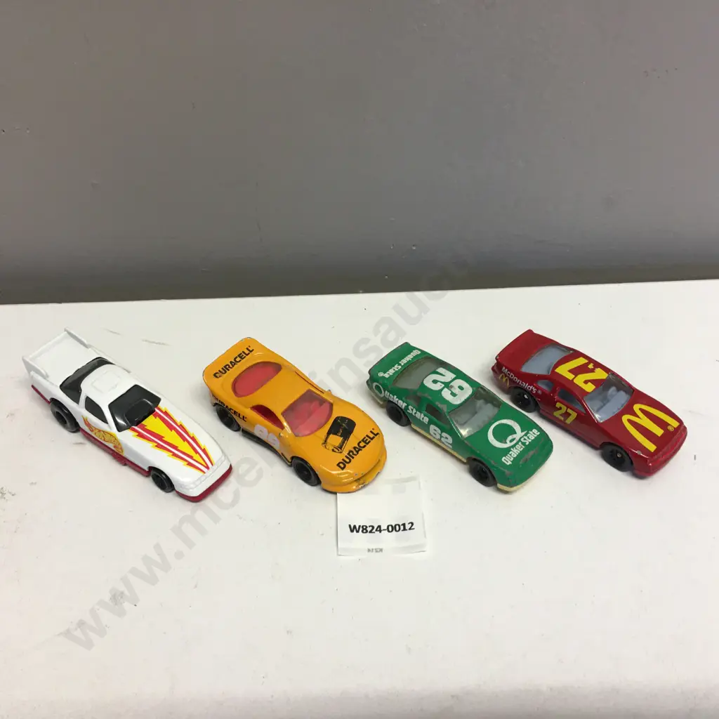 Vintage 1993 McDonalds Hot Wheels Happy Meal Cars, Race Car #27, Duracell Racer #88, Quaker State #62, Probe Funny Car Image 1++