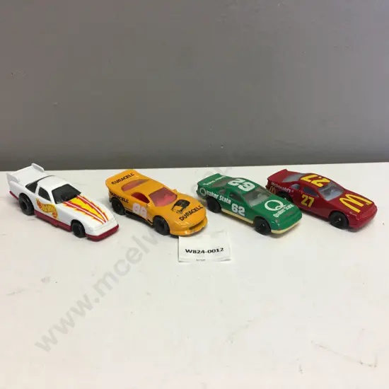 Vintage 1993 McDonalds Hot Wheels Happy Meal Cars, Race Car #27, Duracell Racer #88, Quaker State #62, Probe Funny Car