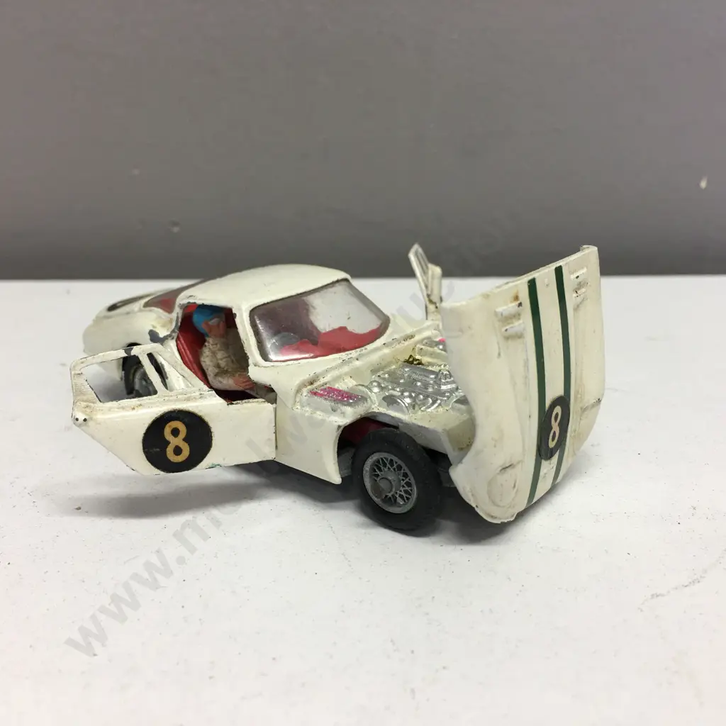 Rare Corgi 324 Marcos 1800 G.T With Volvo Engine, White With Green Stripes,1966-69, Good Condition (1 Tyre Has Split) Image 1++