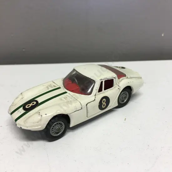Rare Corgi 324 Marcos 1800 G.T With Volvo Engine, White With Green Stripes,1966-69, Good Condition (1 Tyre Has Split)