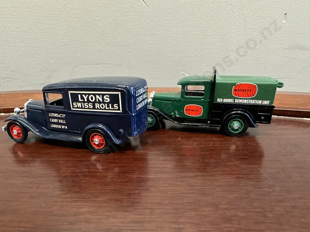 Pair of Rare French Eligor 1:43 Diecast 1932 Ford Vans, Lyons Swiss Rolls & Watneys Red Barrel Image 1++