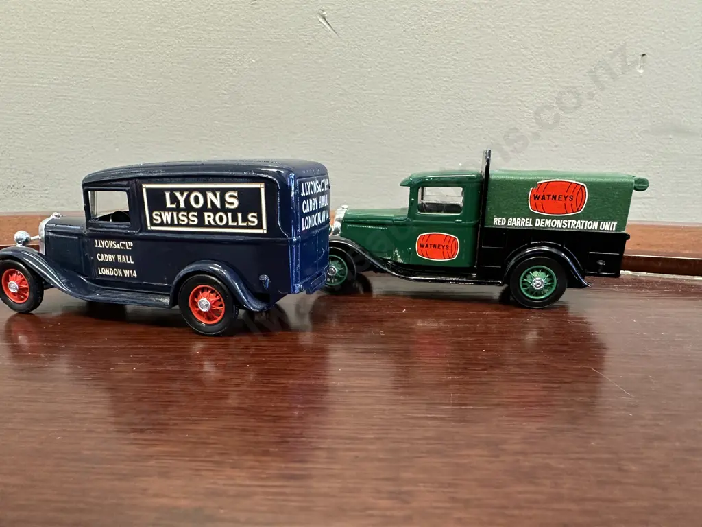 Pair of Rare French Eligor 1:43 Diecast 1932 Ford Vans, Lyons Swiss Rolls & Watneys Red Barrel Image 1++