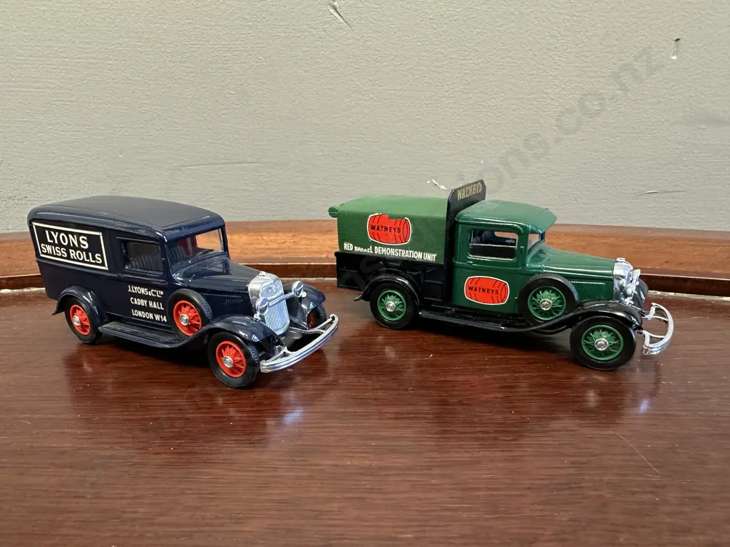 Pair of Rare French Eligor 1:43 Diecast 1932 Ford Vans, Lyons Swiss Rolls & Watneys Red Barrel Image 1++