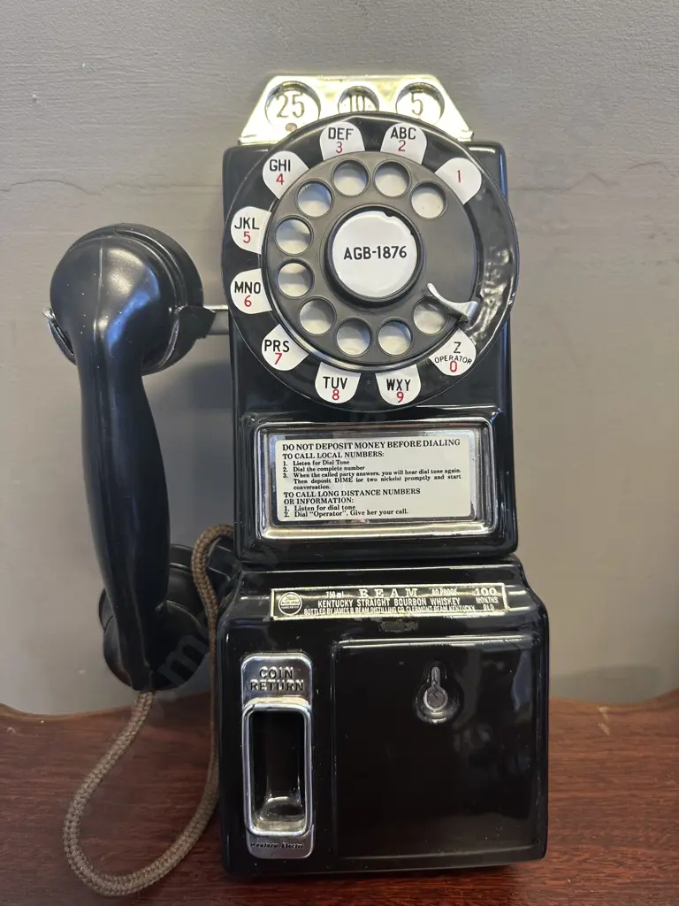 Vintage Jim Beam Decanter - Black Replica 3 Coin Slot Dial Pay Phone, Regal China Image 1++