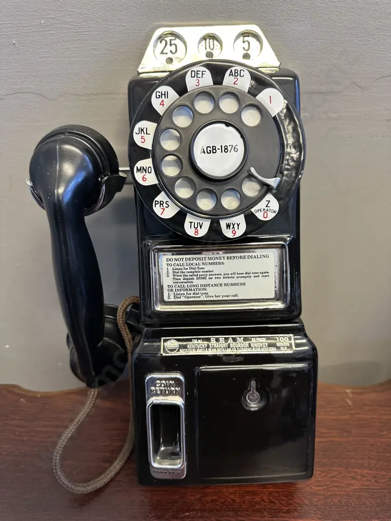 Vintage Jim Beam Decanter - Black Replica 3 Coin Slot Dial Pay Phone, Regal China Image 1++