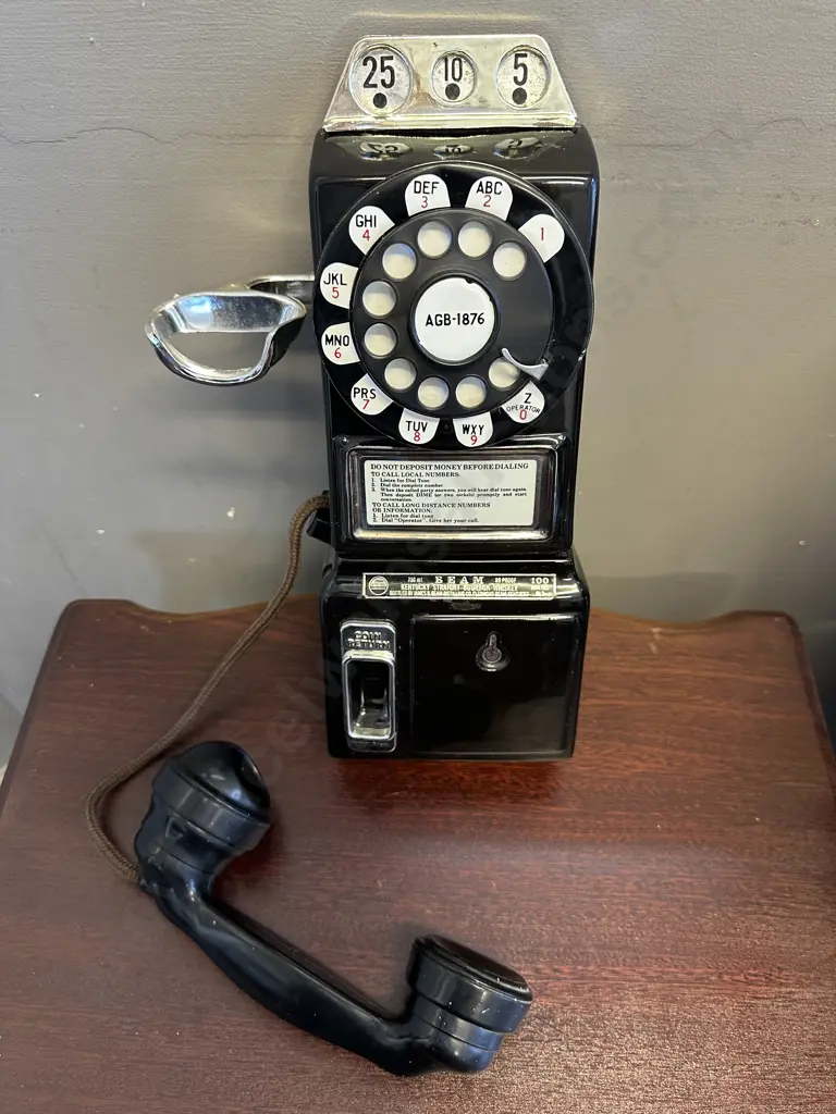 Vintage Jim Beam Decanter - Black Replica 3 Coin Slot Dial Pay Phone, Regal China Image 1++
