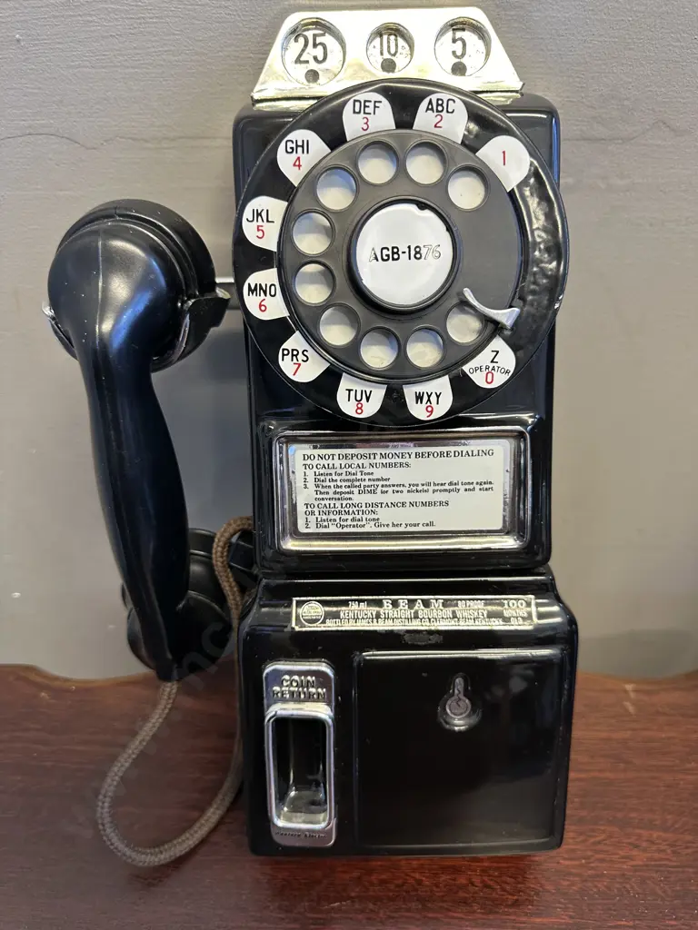 Vintage Jim Beam Decanter - Black Replica 3 Coin Slot Dial Pay Phone, Regal China Image 1++