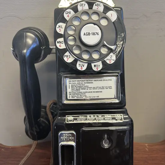 Vintage Jim Beam Decanter - Black Replica 3 Coin Slot Dial Pay Phone, Regal China