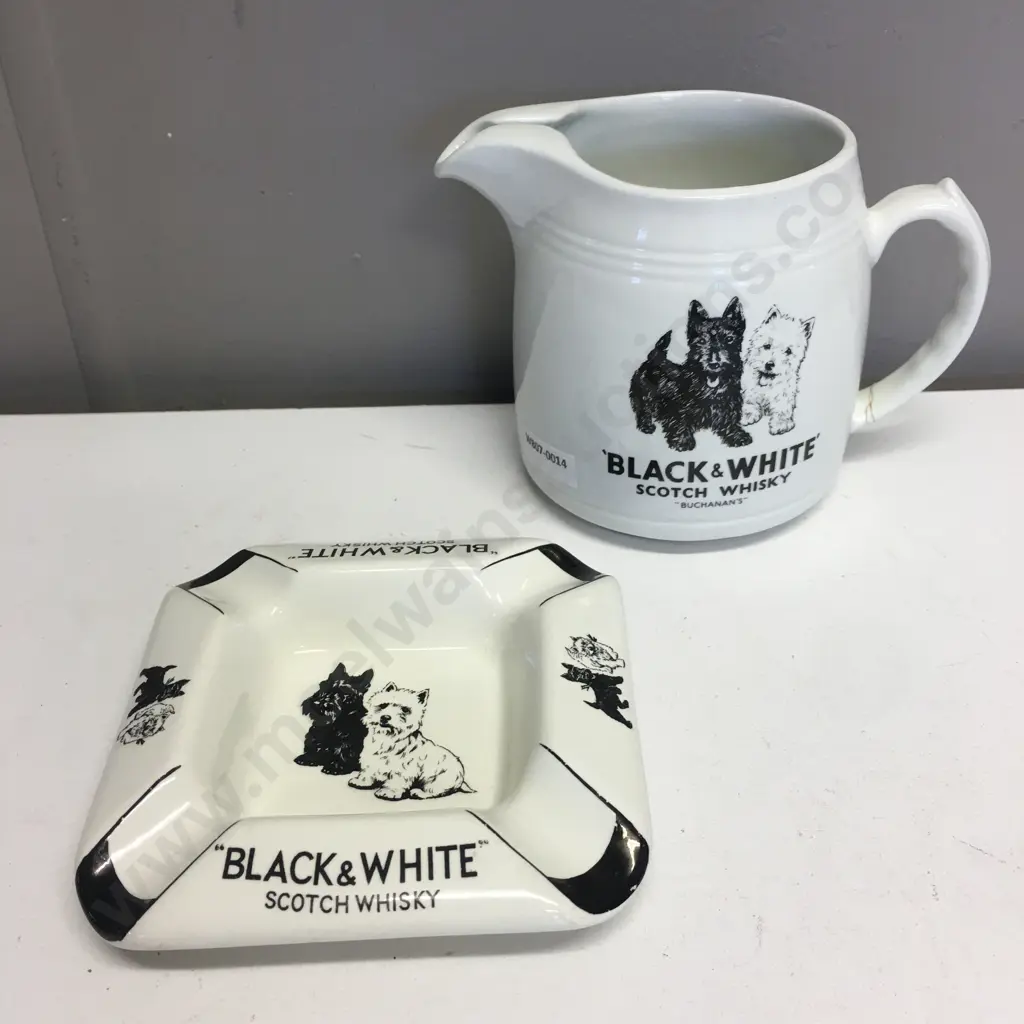 Vintage Black & White' Scotch Whiskey Burleigh Ware Water Jug With James Green & Nephew Ashtray (Handle Repaired) Image 1++