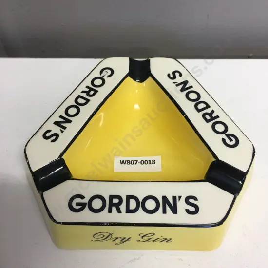 Vintage Gordon's Dry Gin Carltonware Advertising Ashtray, Black & White On Yellow (As Found Condition)
