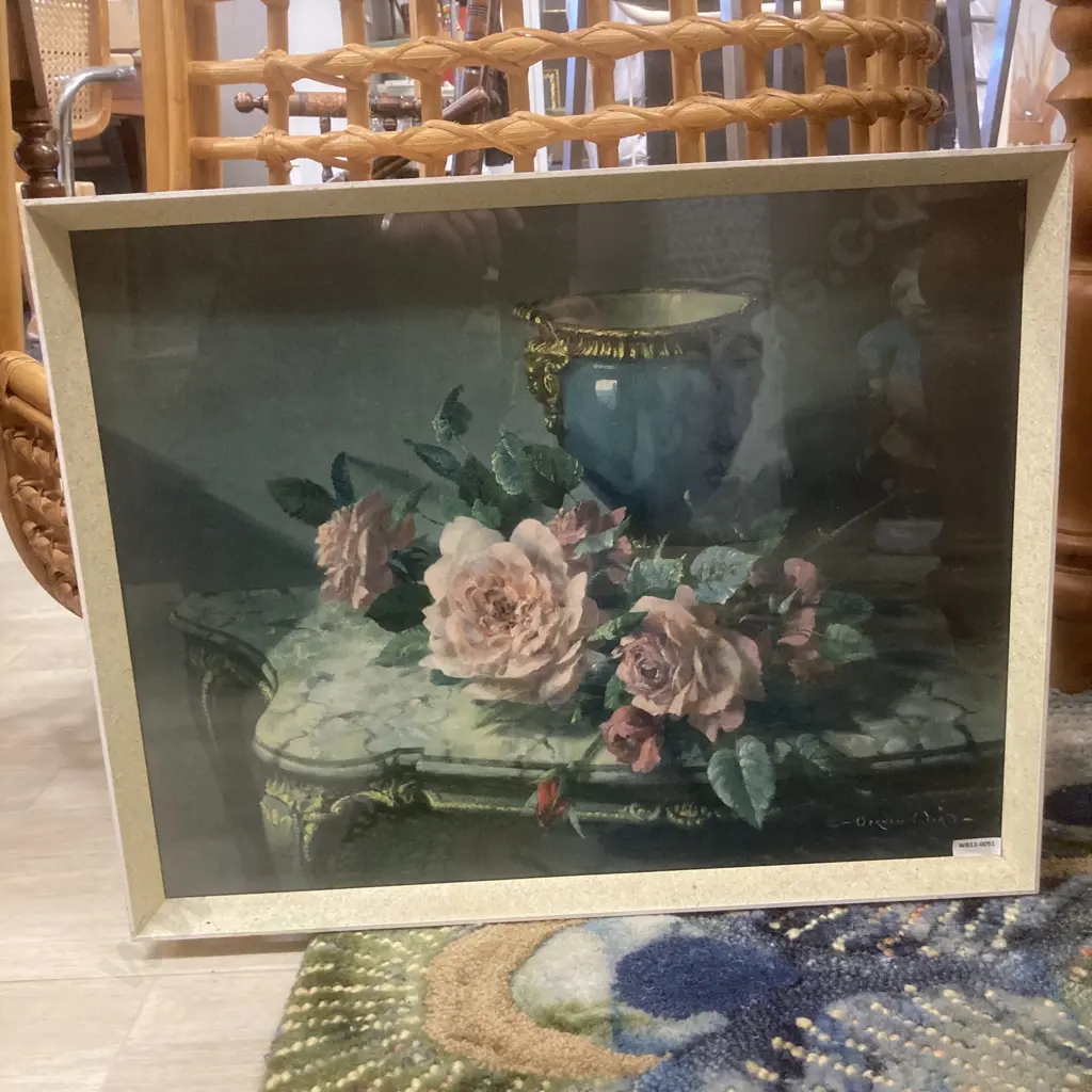 Vintage 1950s Vernon Ward 'English Roses & French Porcelain' Print Framed With Glass, 46 x 58cm Image 1++