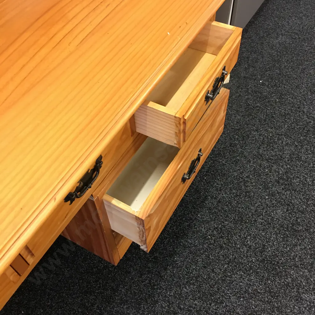 Mid Century Pine Desk, 5 Drawers With Metal Handles, H72 W113 D64cm Image 1++