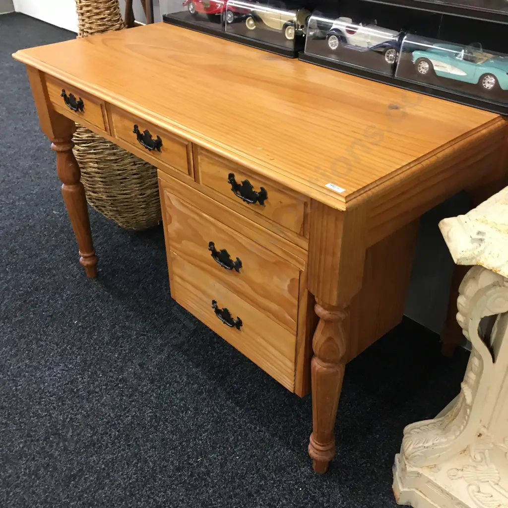 Mid Century Pine Desk, 5 Drawers With Metal Handles, H72 W113 D64cm Image 1++
