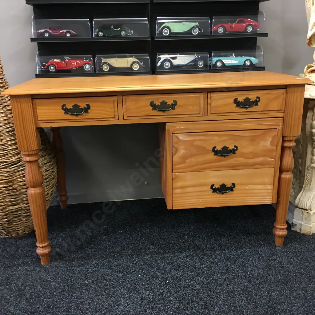 Mid Century Pine Desk, 5 Drawers With Metal Handles, H72 W113 D64cm Image 1++