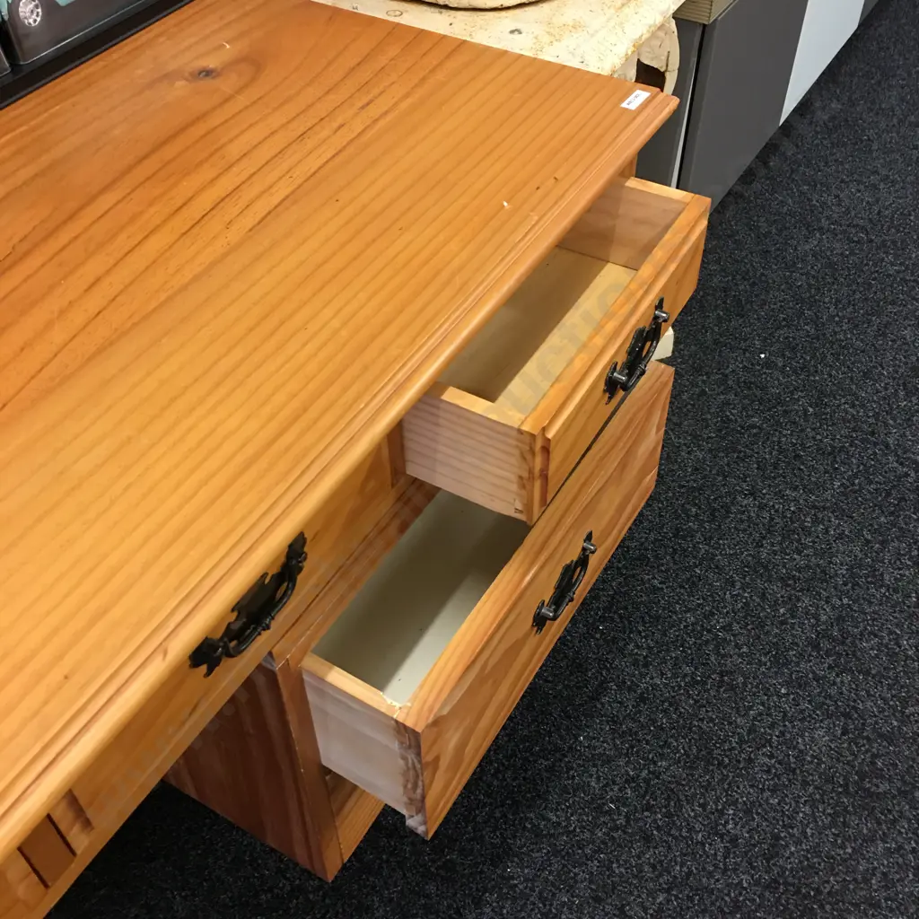 Mid Century Pine Desk, 5 Drawers With Metal Handles, H72 W113 D64cm Image 1++