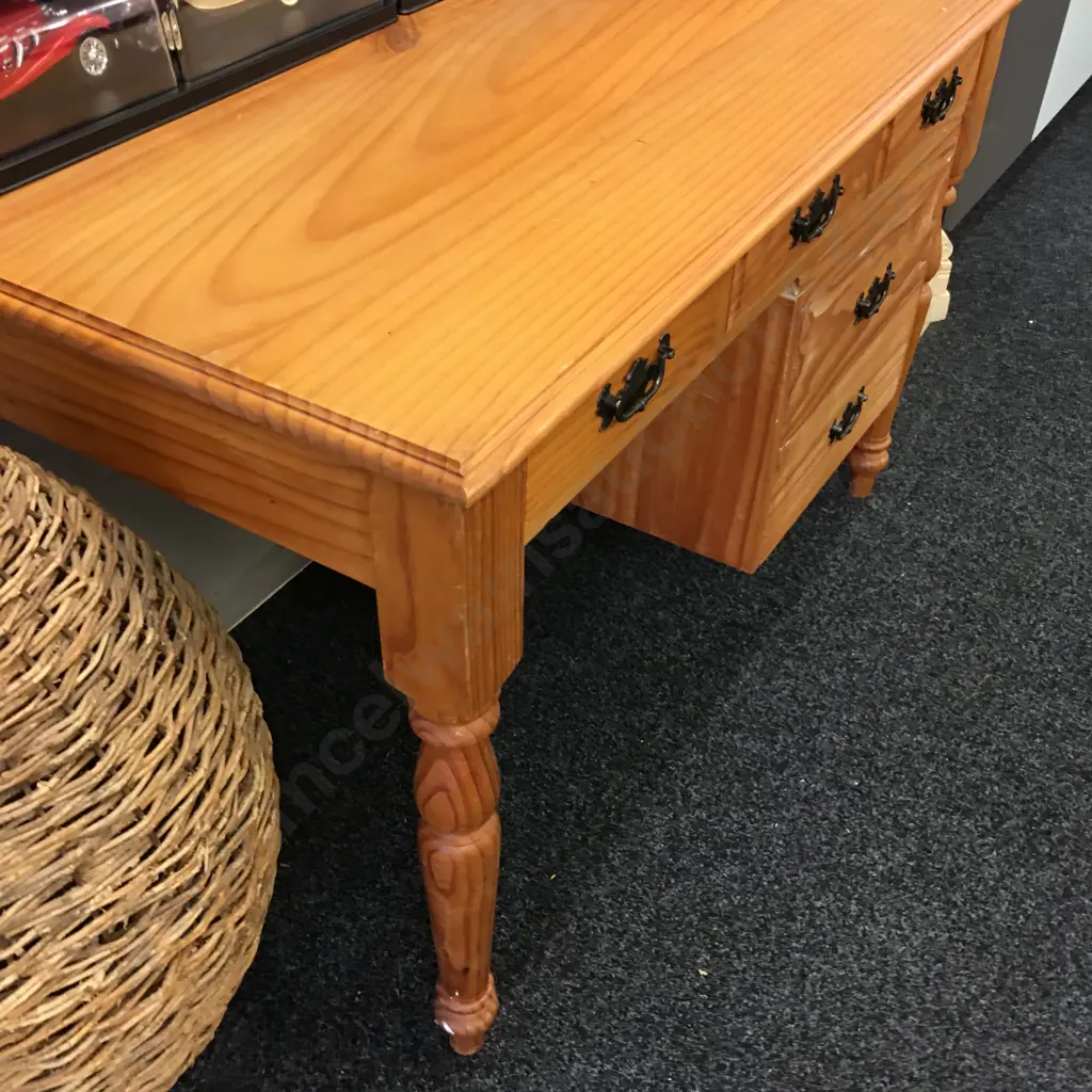 Mid Century Pine Desk, 5 Drawers With Metal Handles, H72 W113 D64cm Image 1++