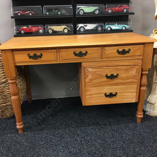 Mid Century Pine Desk, 5 Drawers With Metal Handles, H72 W113 D64cm