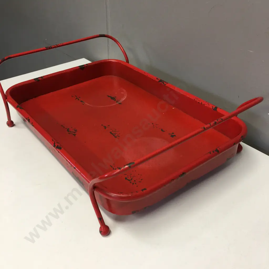 Footed Red Handled Serving Tray  Image 1++
