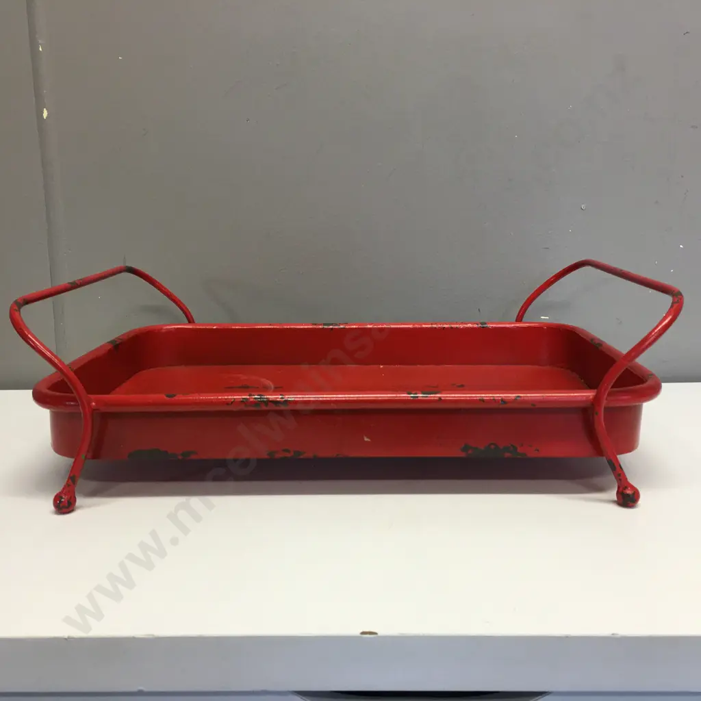 Footed Red Handled Serving Tray  Image 1++
