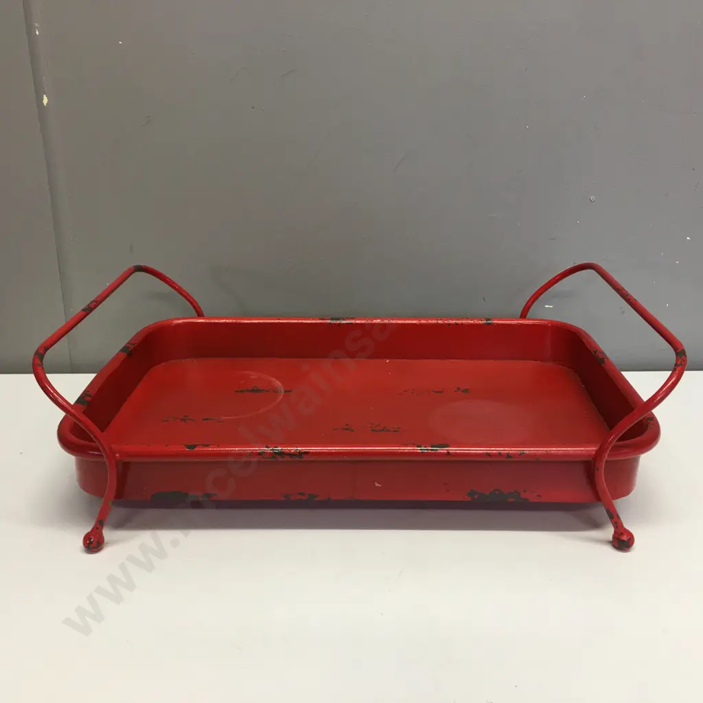Footed Red Handled Serving Tray  Image 1++