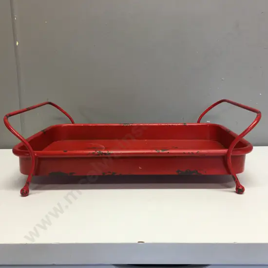 Footed Red Handled Serving Tray 