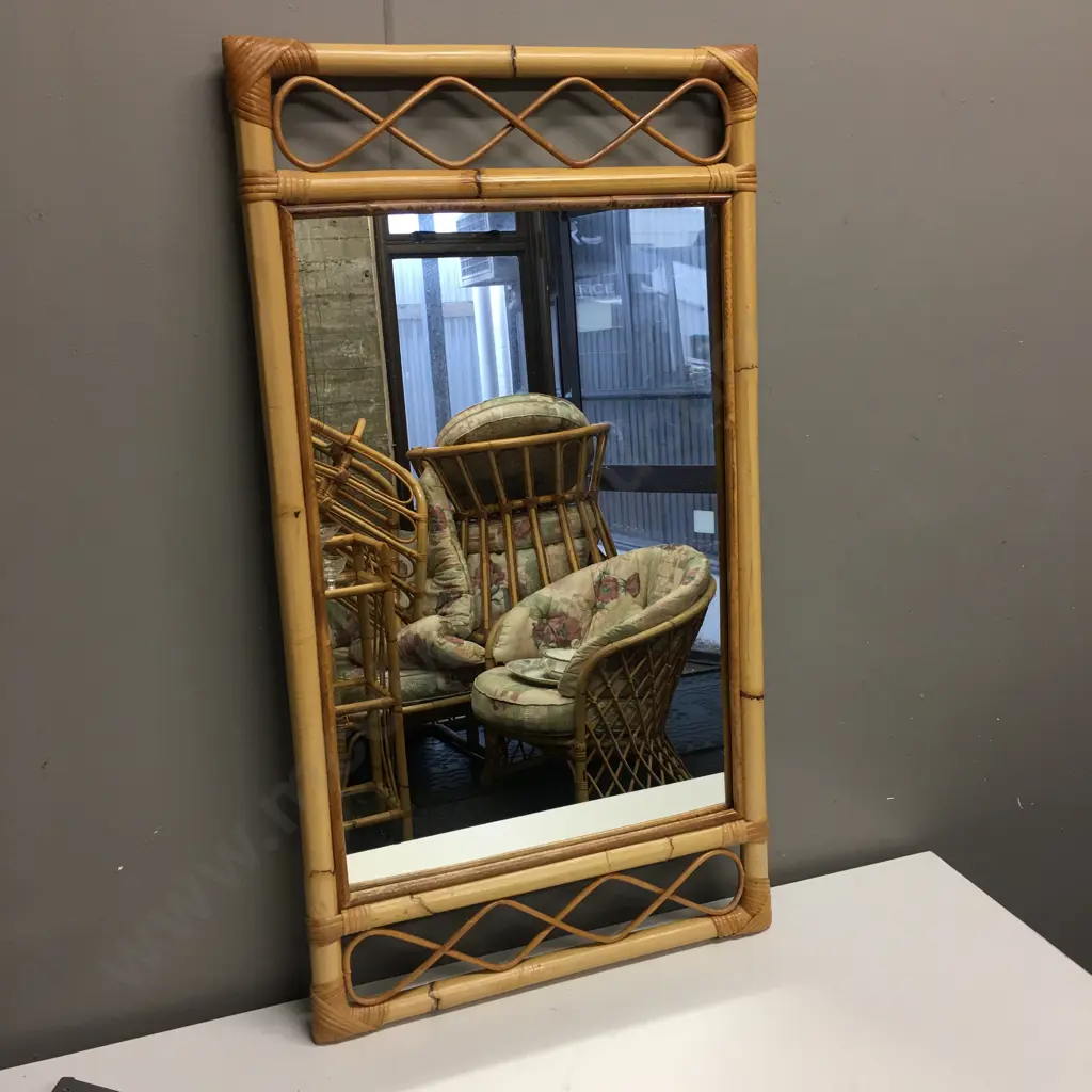 Vintage Cane Framed Rectangular Wall Mirror, 88 x 48cm Image 1++