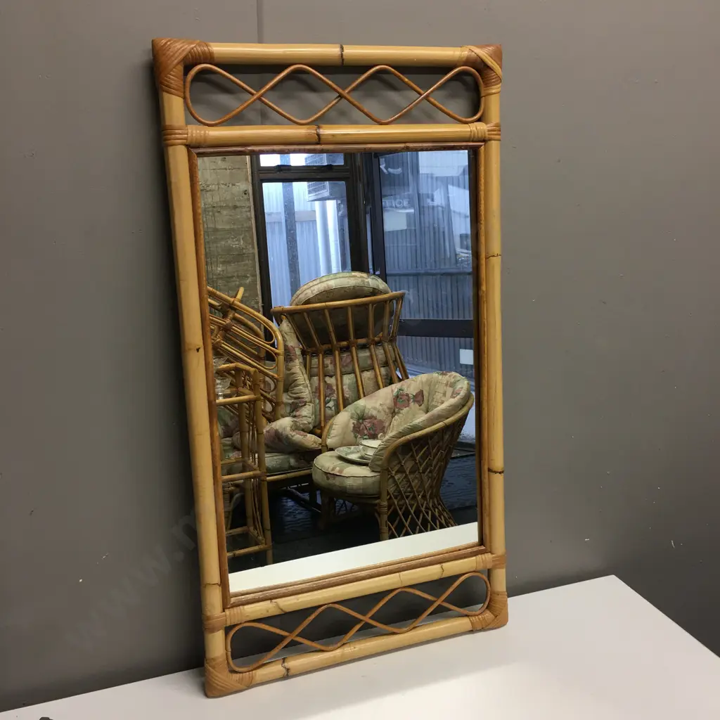 Vintage Cane Framed Rectangular Wall Mirror, 88 x 48cm Image 1++